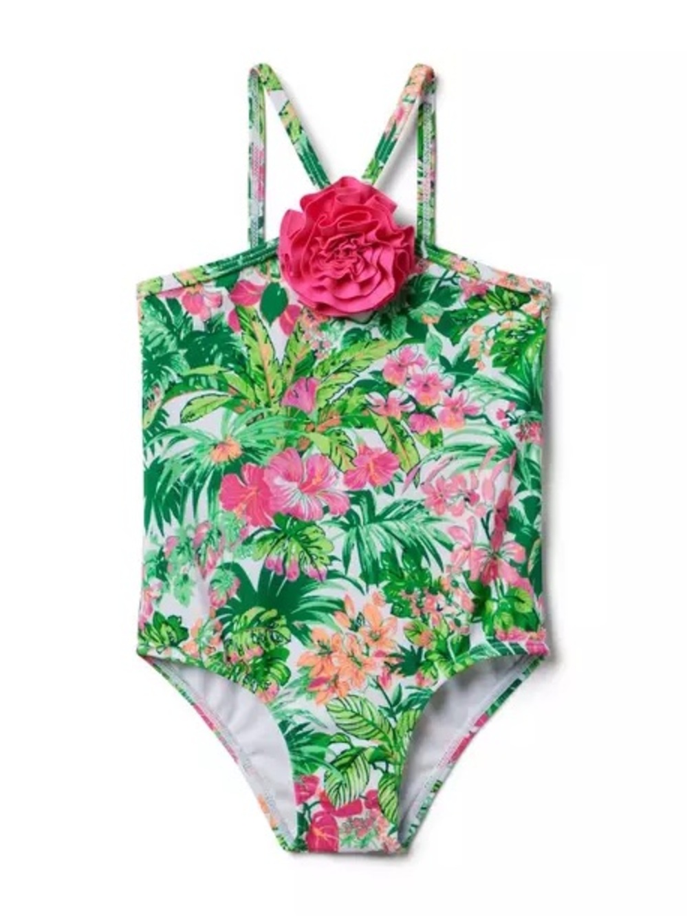 Janie and Jack Tropical Floral One-Piece Swimsuit with Pink Rosette